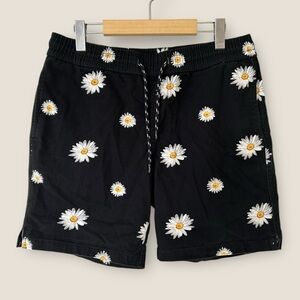 Zipcode Black Floral Daisy Print Cotton Shorts